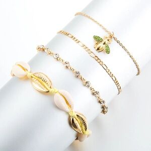 Bee Anklet 4 Piece Set, Bee Pendant Set